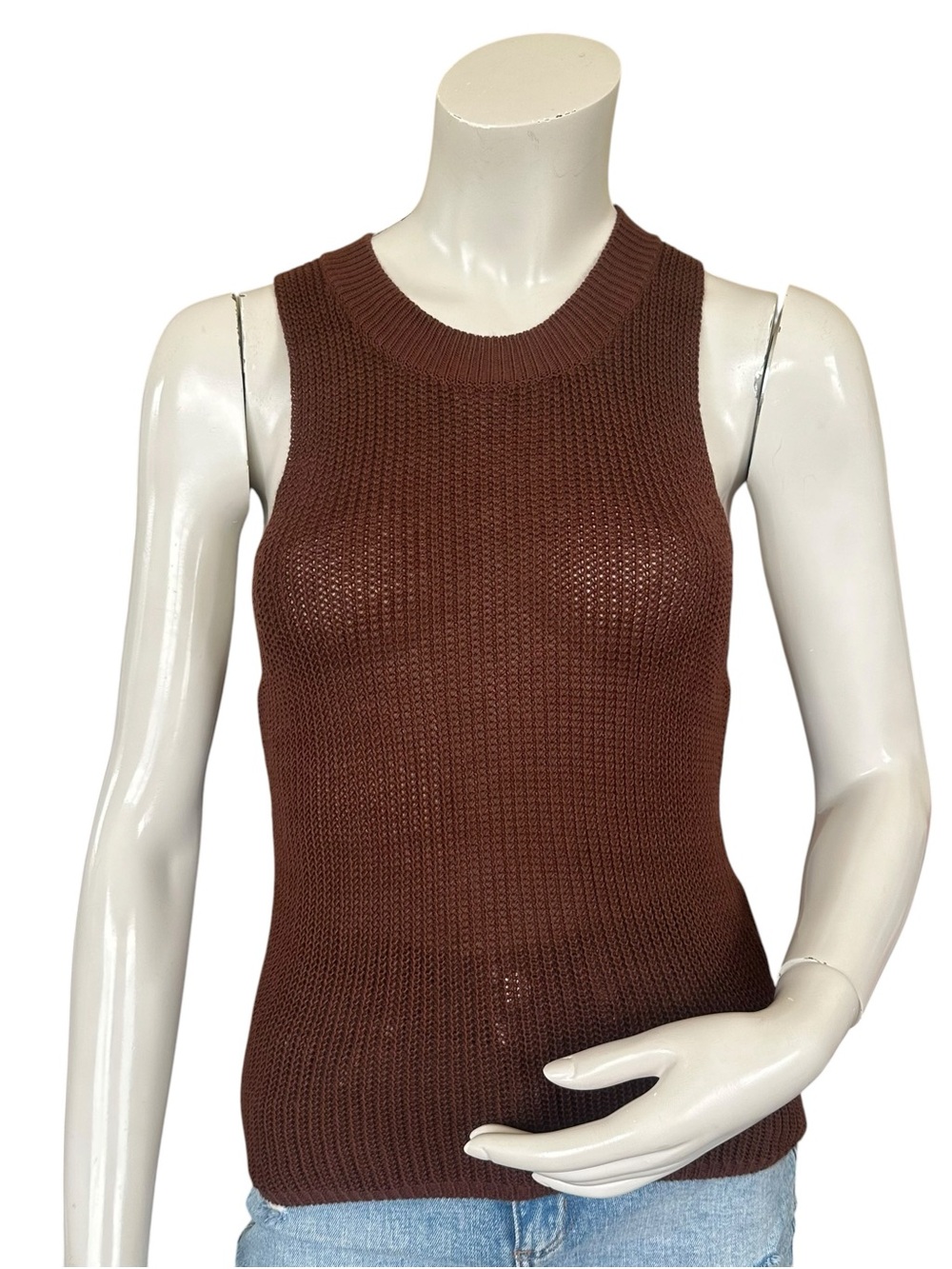 Reformation Brown Knit Linen Blend Sleeveless High Neck Top Size Small